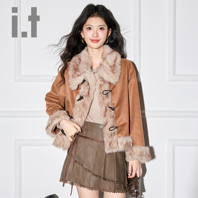 it牛角毛毛拼接短款CHOCOOLATE