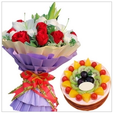 南宁江南区香格里拉广场亭江百货普罗旺斯玫瑰蛋糕鲜花店同城速递