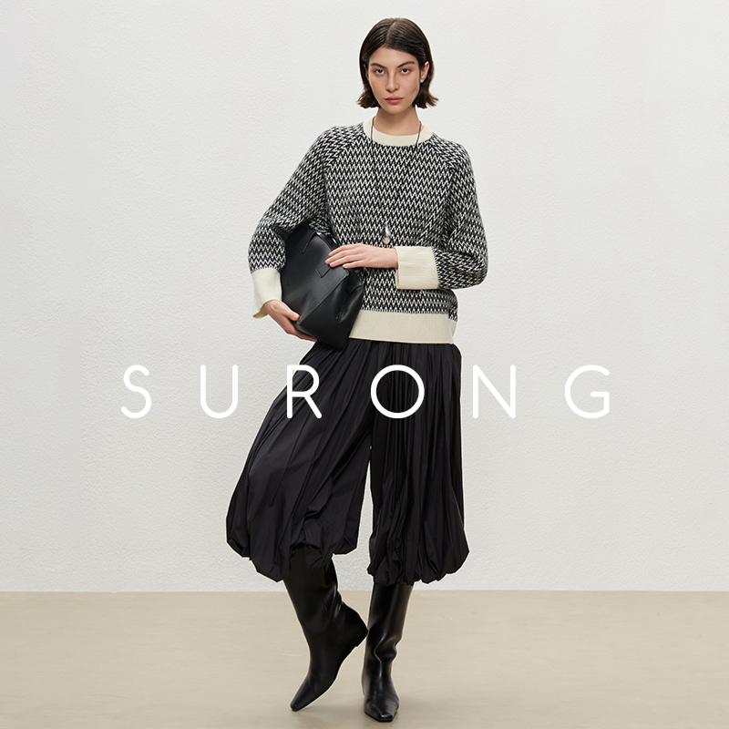 溯戎圆领波浪纹长袖套头羊绒衫女