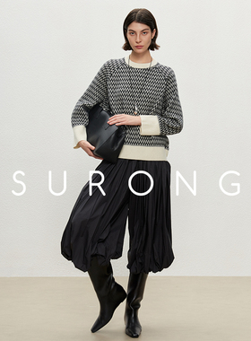 SURONG圆领波浪纹羊绒衫女  冬季新款提花山羊绒宽松洋气套头毛衣