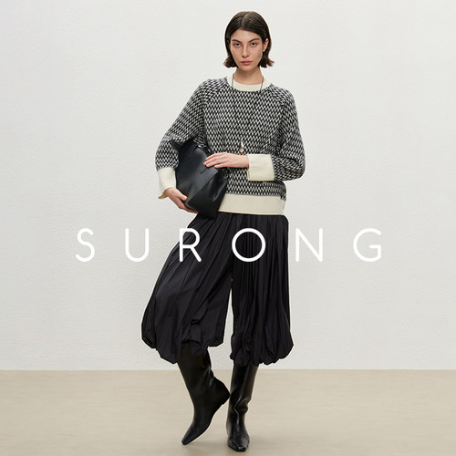 溯戎圆领波浪纹长袖套头羊绒衫女