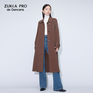 Zukkapro卓卡秋冬新款双面呢绵羊毛/老钱风中长款系带大衣