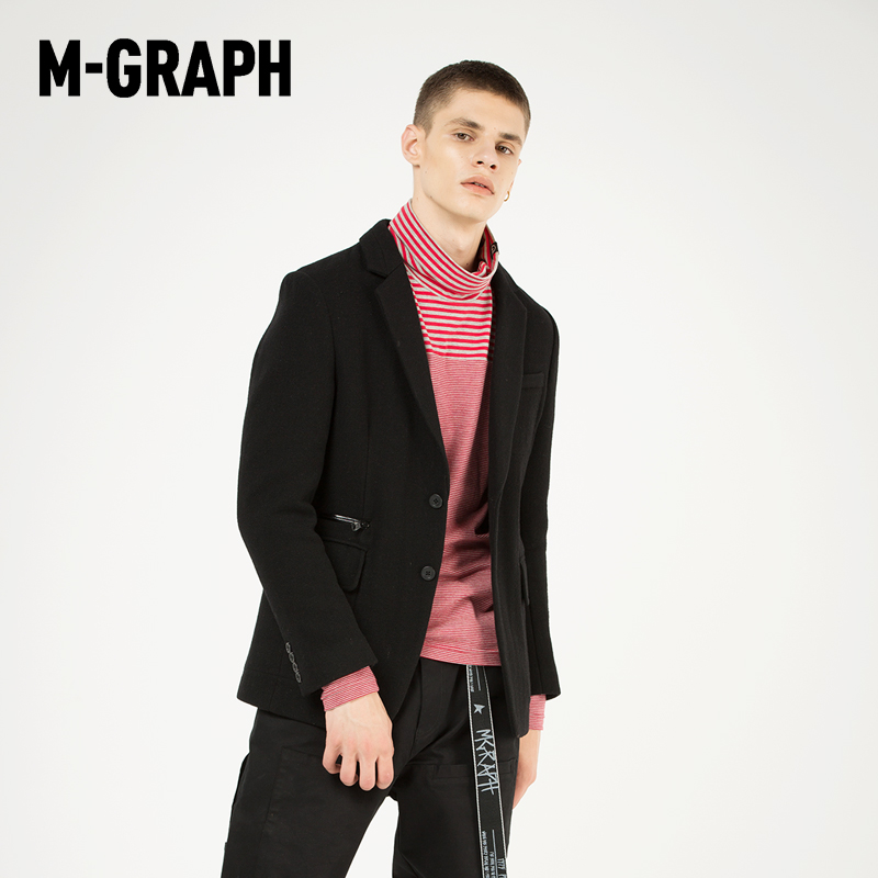 M-GRAPH卓卡潮牌男装秋冬时尚羊毛修身西服男士俩粒扣休闲便西男-封面