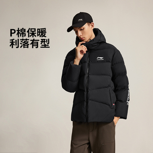 CBA篮球运动宽松保暖连帽外套上衣 新款 李宁短棉服男款 2025冬季