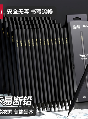 得力纽赛黑木铅笔小学生专用2B/HB幼儿园书写铅笔六角杆铅笔黑色