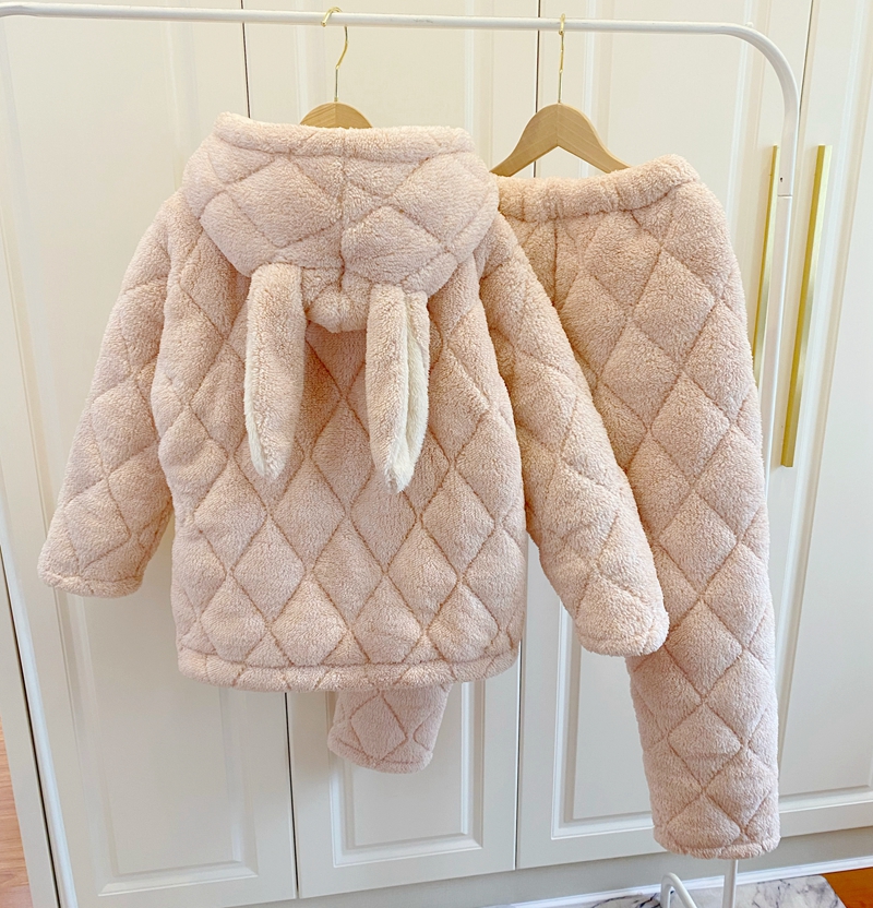 三层夹棉加绒兔子耳朵保暖套装