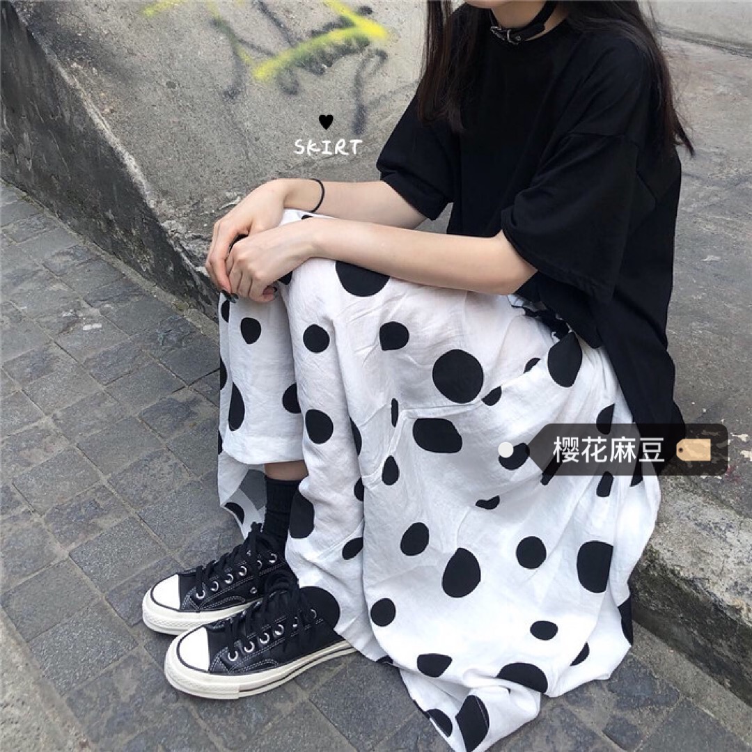 樱花麻豆韩风chic港味少女小众冷淡风复古满身圆点高腰松紧半身裙|ruв категории Женская одежда, юбка - от Buy2taobao.com для оказания профессиональной услуги покупки агента Taobao