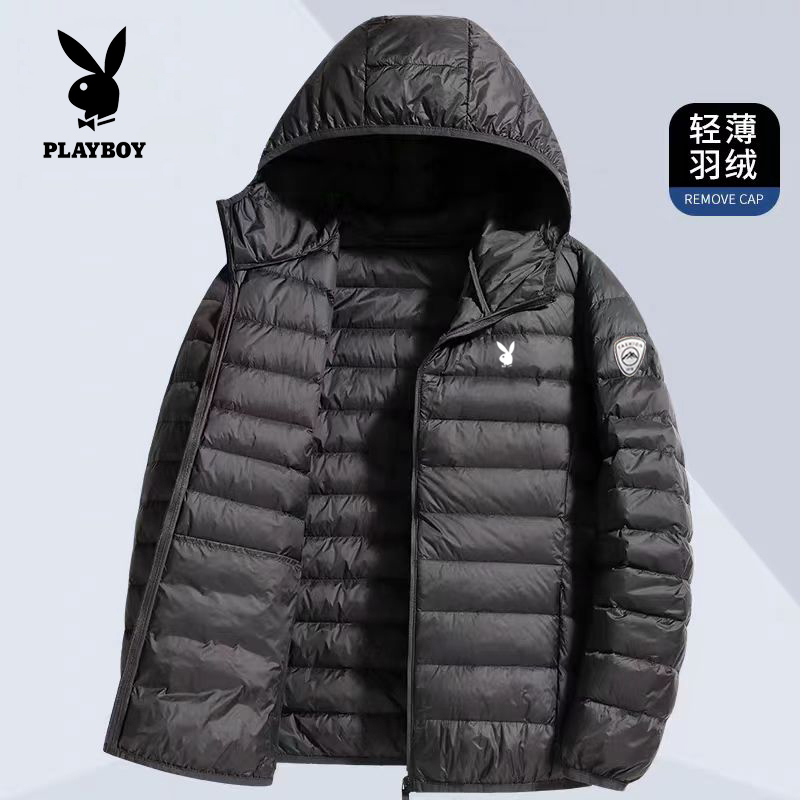 花花公子男士轻薄羽绒服短款立领连帽韩版潮流大码保暖冬装男外套