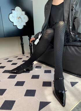 日系斜纹提花连裤袜女薄款防勾丝显瘦高级感打底袜黑色精致厚丝袜