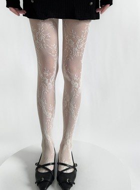 复古镂空花卉蕾丝辣妹提花丝袜y2k渔网袜黑色性感防勾丝打底袜女