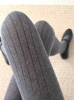 灰色打底裤微透款外穿坑条miu系长筒连脚袜秋冬款显瘦高腰连裤袜