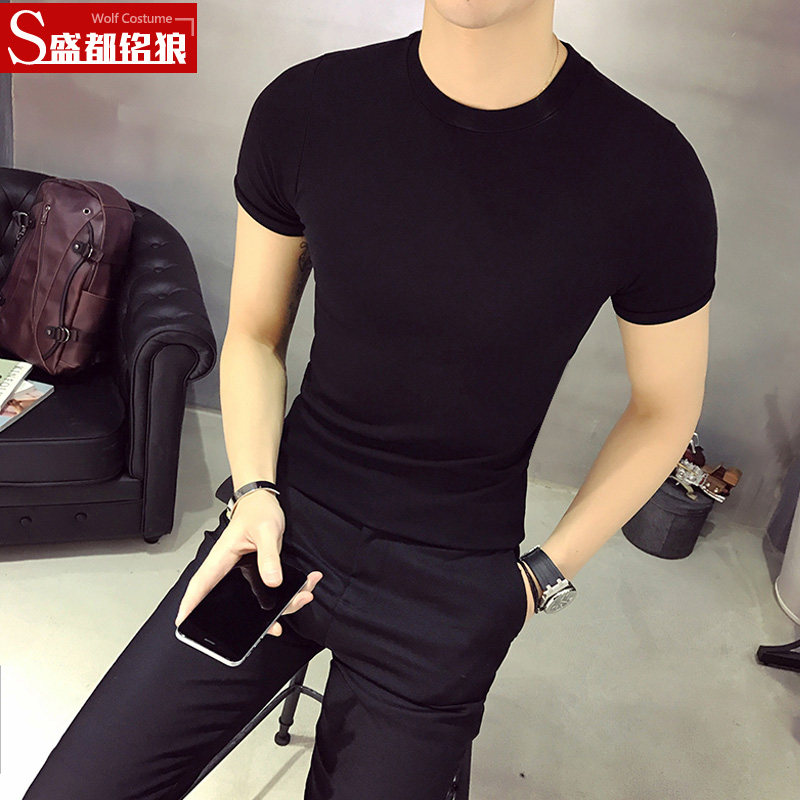 半袖男士T恤短袖修身打底衫純棉彈力韓版純色緊身體恤圓領社會潮在類目 男裝, T恤中 - 來自Buy2taobao.com提供專業的淘寶代購服務