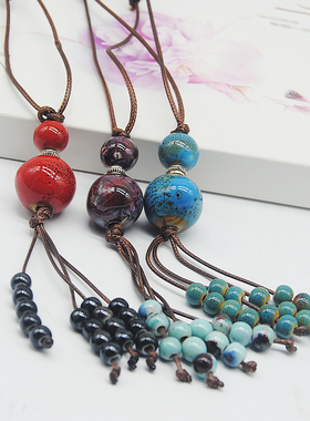 小清新陶瓷饰品毛衣链简单流苏可调长短款项链闺蜜小礼品新品