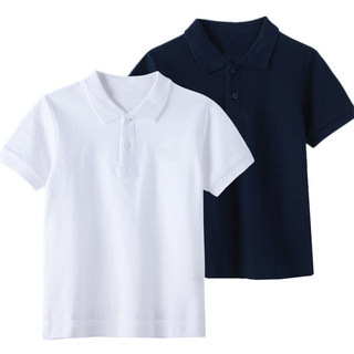 男童短袖POLO衫夏季高中小学生藏青校服纯棉班服儿童白色翻领T恤