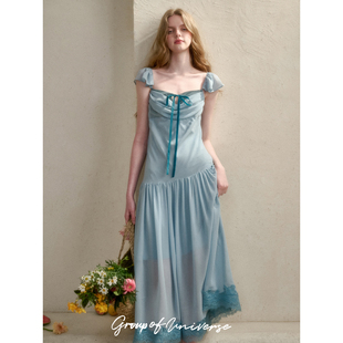 海水 银河万岁 清透蓝南法夏日「仙女蕾丝长裙」 3.30