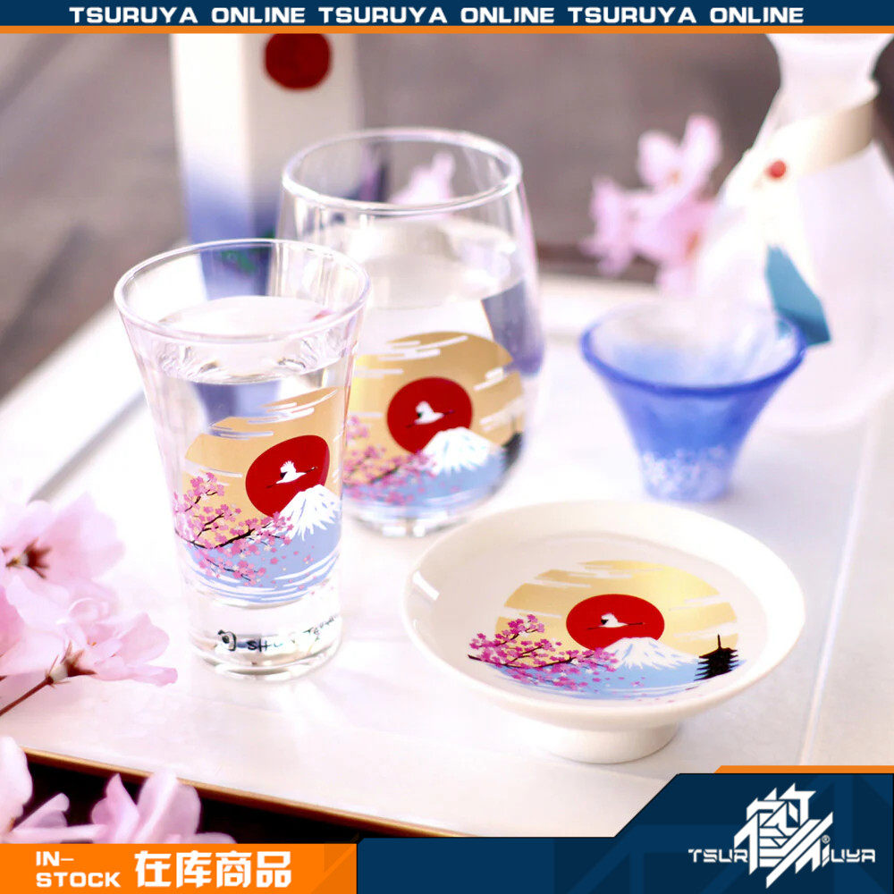 【现货】丸モ高木陶器 樱花富士山 冷感变色 酒杯玻璃杯子白平盃