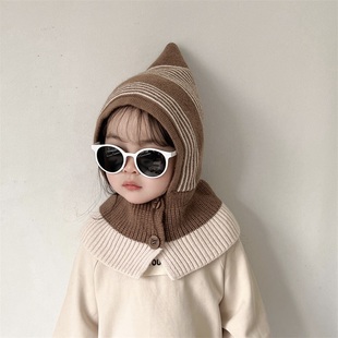 儿童帽子冬季一体帽户外护耳保暖冷帽男女宝宝套头帽针织连体围脖