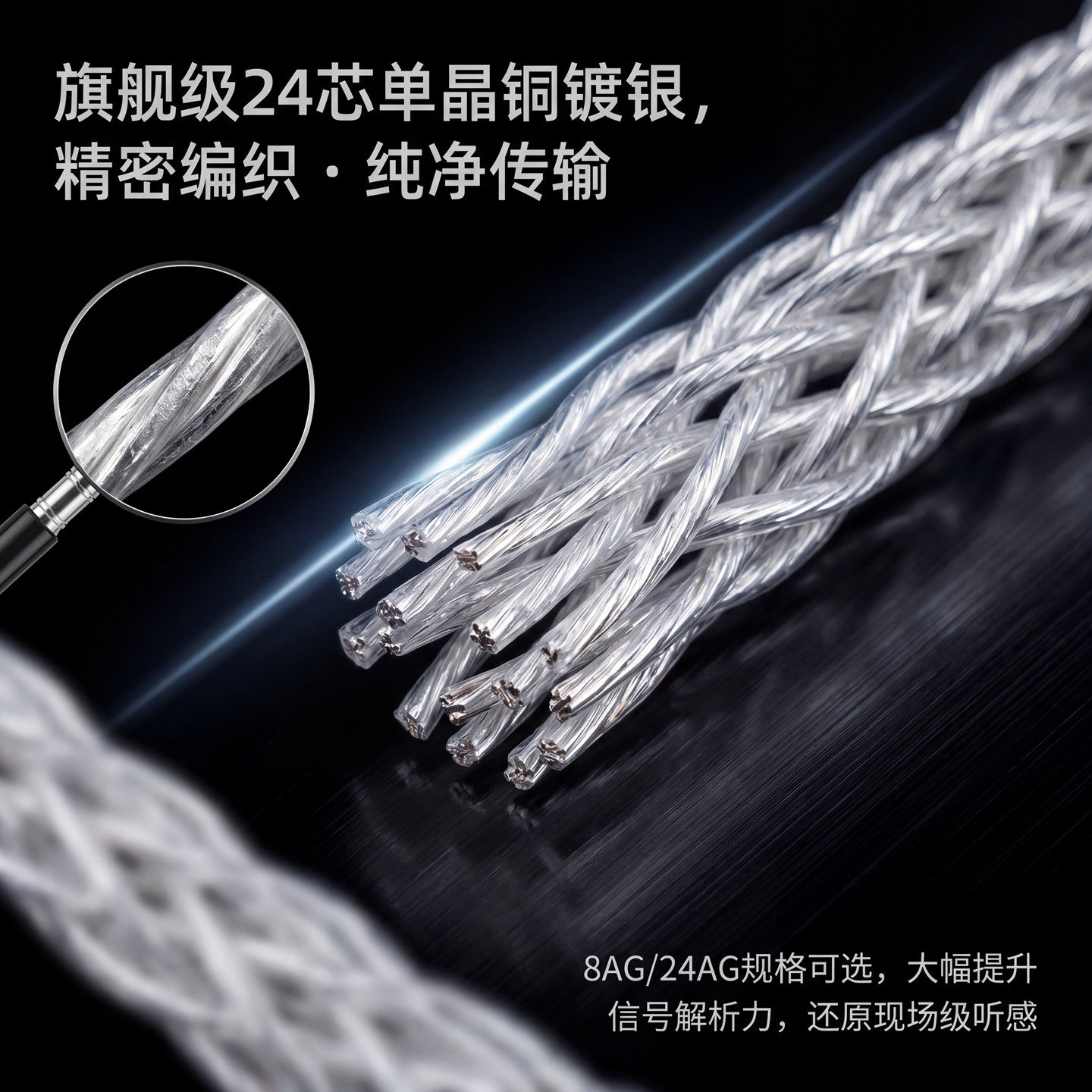 金宝8AG单晶银多股编织线发烧HIFI喇叭线16股24股连接音响音箱线