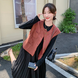 超火黑色连衣裙女春秋2025新款气质轻熟穿搭马甲百褶裙，女装连衣裙，2C032