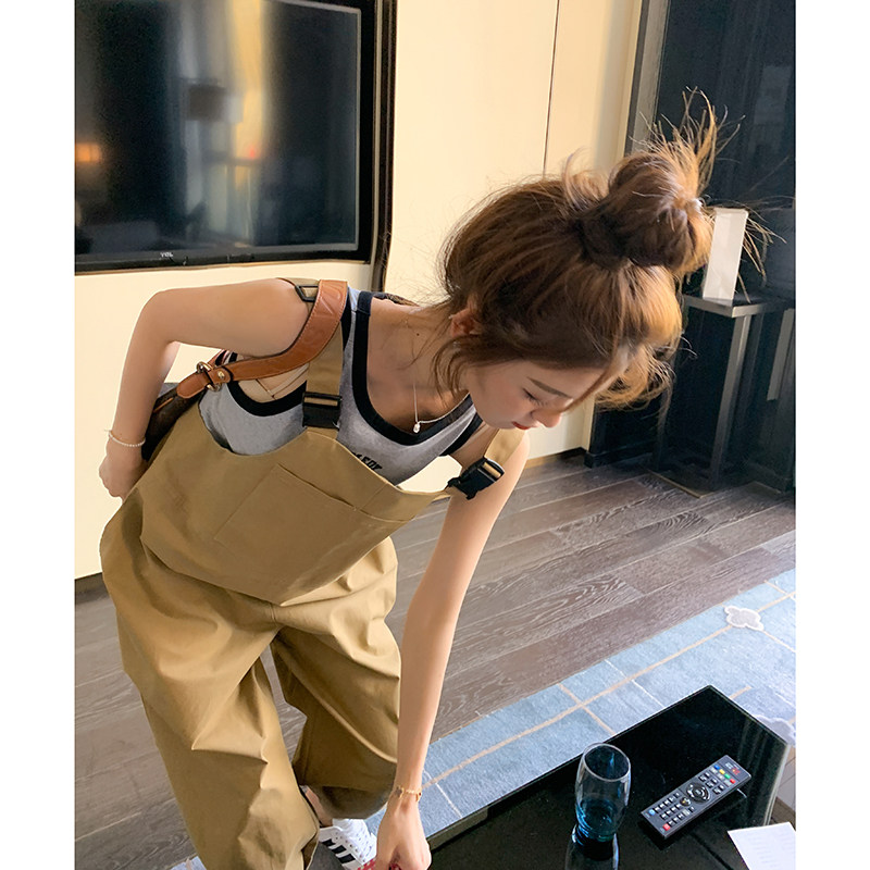 高级感超好看卡其色休闲裤2025新款女春秋束脚工装裤韩版宽松显瘦,女装连体裤,2C032