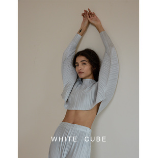 女 披肩T恤上装 罩衫 whitecube时髦灰色显瘦高三宅风褶皱立裁一片式