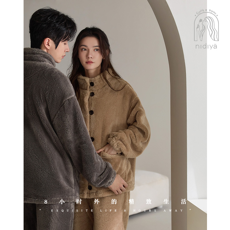 妮狄娅情侣睡衣冬季立领文艺开衫