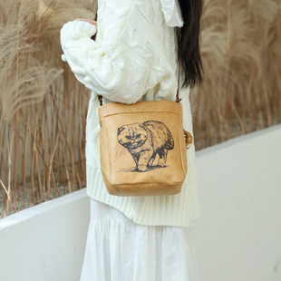 李喜猫LIXIAMO原创猫咪印花杜邦纸复古防泼水日系ins轻便斜挎包