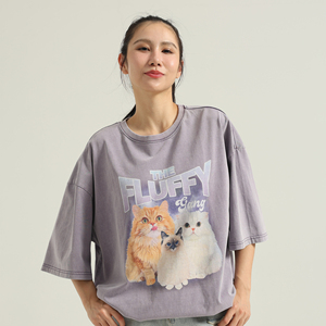 李喜猫原创可爱猫咪洗水做旧T恤