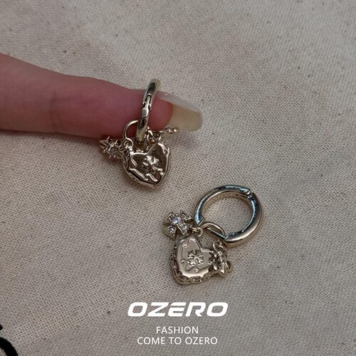 复古咖金爱心十字闪钻耳环女百搭