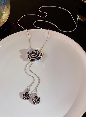 韩国毛衣链长款轻奢高档气质花朵吊坠2023年新款项链衣服挂件配饰