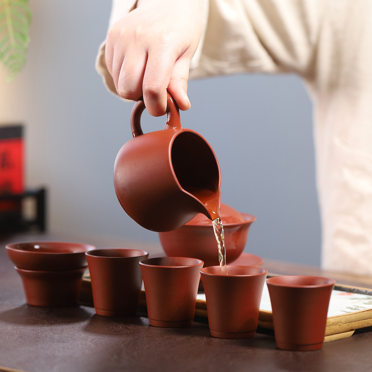 紫砂功夫茶具套装大口盖碗茶壶茶杯家用泡宜兴纯手工创意