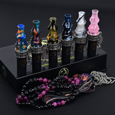 多色树脂水烟嘴 阿拉伯水烟配件 镀银环扣配挂脖链 ShiSha Tips