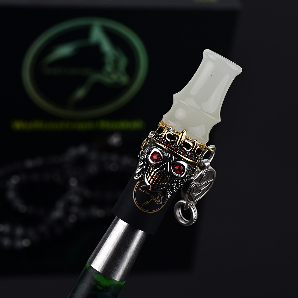 复古骷髅头水烟嘴夜光树脂吸嘴红宝石眼睛Hookah烟嘴可配阿尔法赫