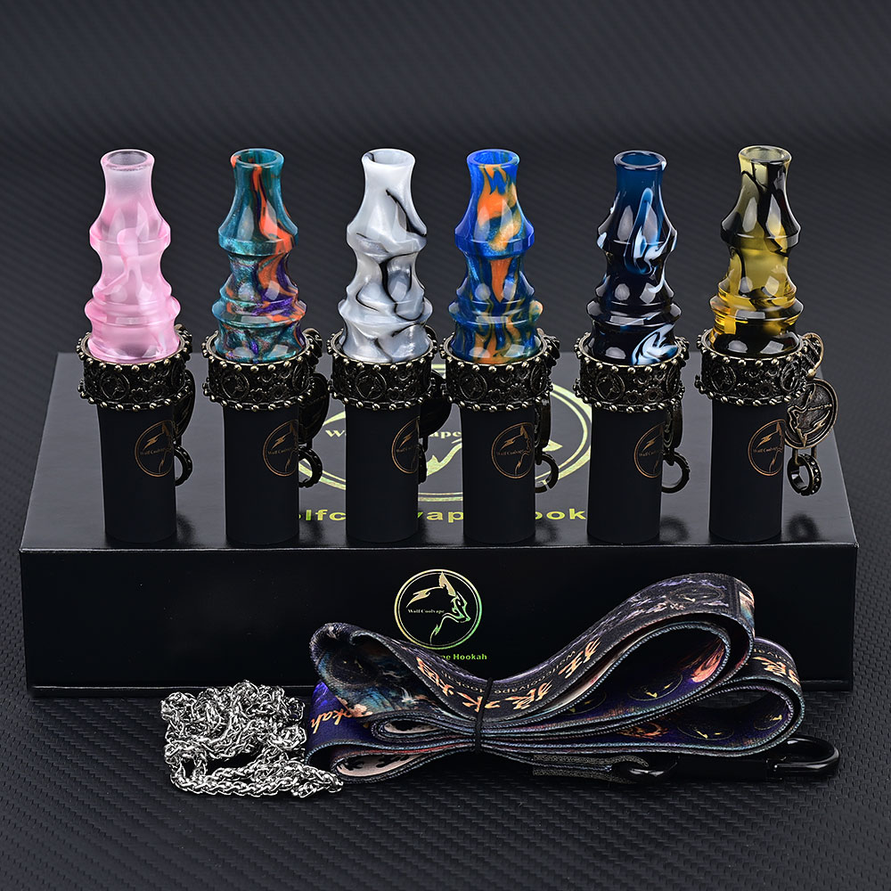 多色树脂水烟嘴复古环扣配挂脖双链通用酒吧潮品烟嘴 Hookah Tips