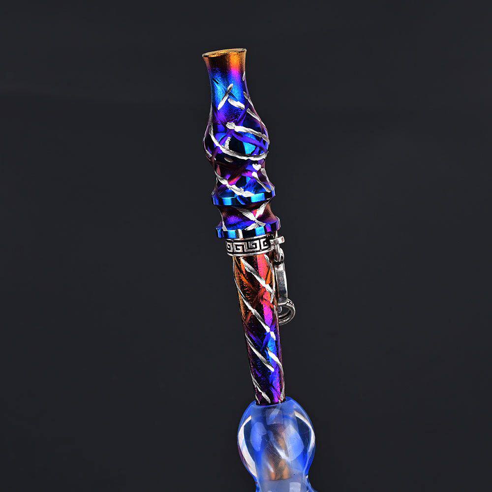 钛合金烟嘴手工精雕水烟嘴极光渐变螺旋纹高端精工蓝色烟嘴配件