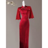 高端订婚敬酒礼服女连衣裙 红色复古倒大袖 春黛 旗袍女新中式