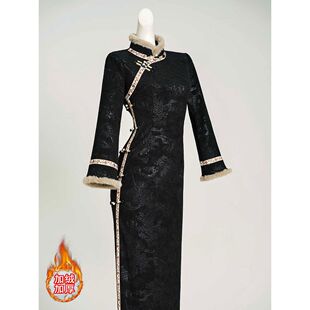 2026巨好看复古新款加绒新中式旗袍黑色秋冬显瘦气质日常可穿绝美