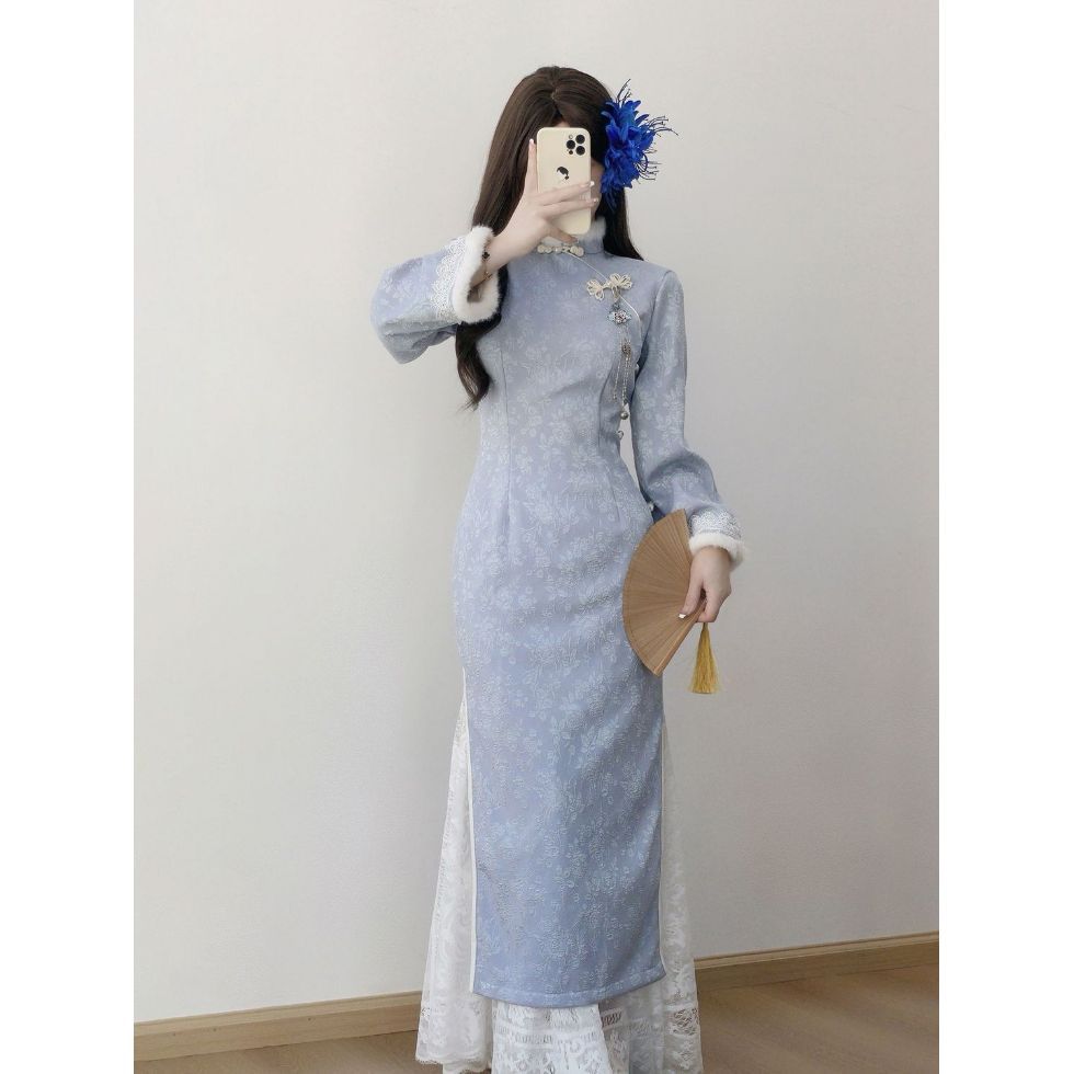 旗袍2025新款秋冬加绒加厚长袖高端大气上档次改良连衣裙日常女