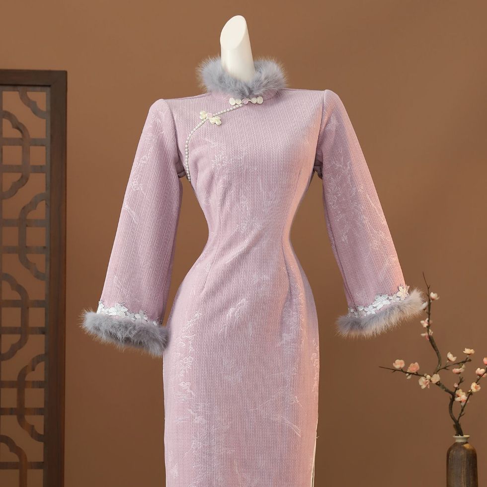 回娘家秋冬紫色旗袍2025新款加绒加厚高端国风优雅修身女日常可穿