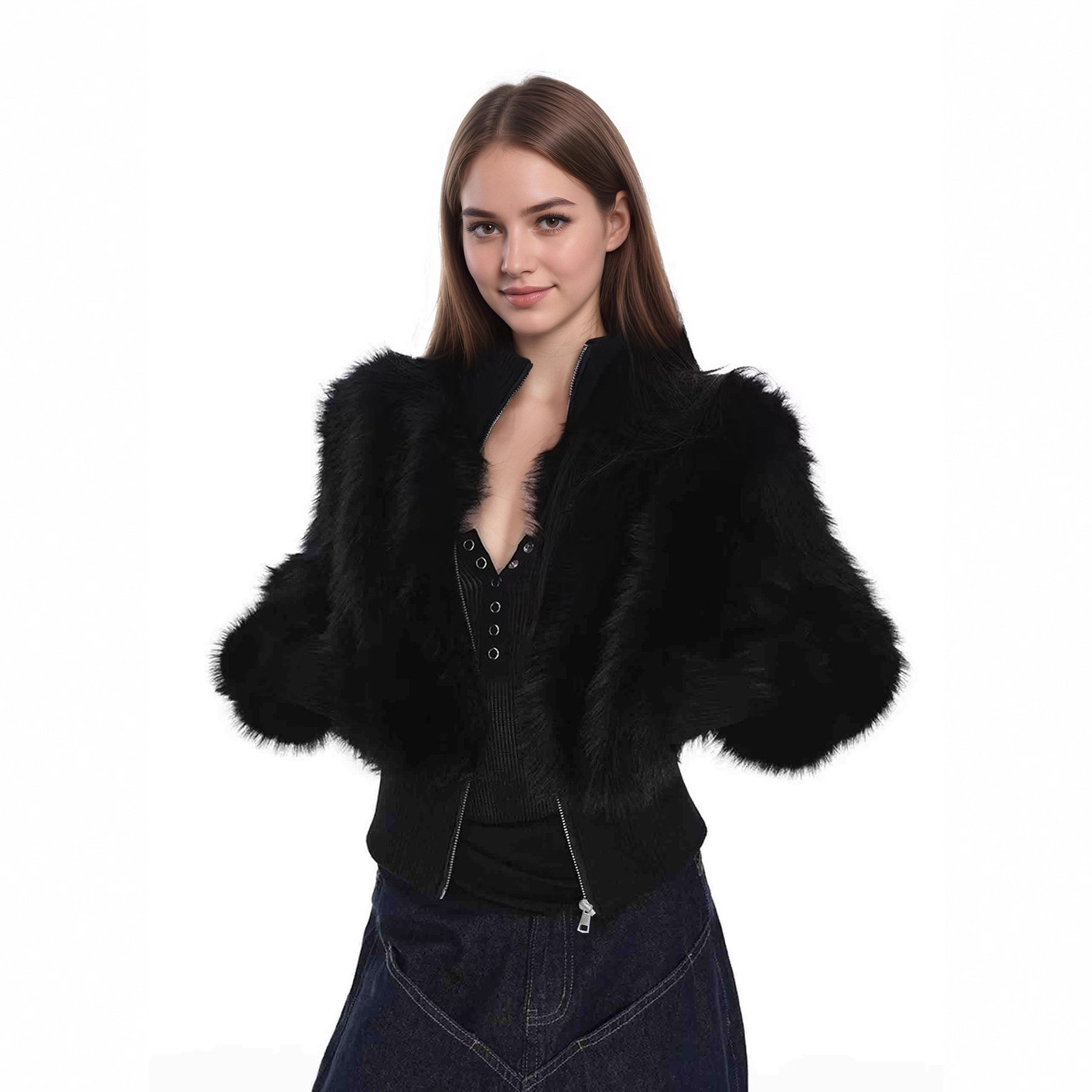 欧美跨境外贸爆款新款黑色立领正肩仿狐狸毛皮草外套短款毛毛大衣,女装/女士精品,短外套,淘宝优惠券,粉丝福利购,淘宝优惠卷