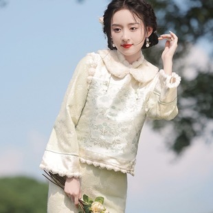 旗袍新款2025新款中国风女装连衣裙国风冬装拜年服新中式马甲套装