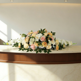 仿真桌花台花签到假花会议室装饰仿真花商务摆设绢布长形会议桌花