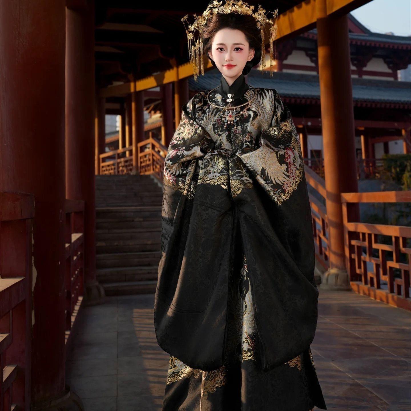 新款【大明贵女】黑色明制圆领袍长袄重工织金妆花汉服女仙气四季,女装/女士精品,汉服套装,淘宝优惠券,粉丝福利购,淘宝优惠卷