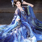 齐胸裙神女系列仙气飘逸春季 唐制汉服女 衫 重工刺绣大袖 蓝尾蝶