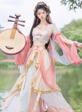 敦煌飞天汉服女异域风情傣族舞蹈演出服新款西双版纳西域写真摄影