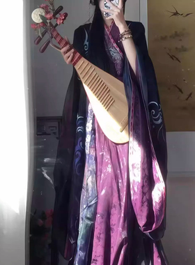 新款紫蛊魏晋风改良紫色交领大袖汉服刺绣神仙服套装异域风战国袍