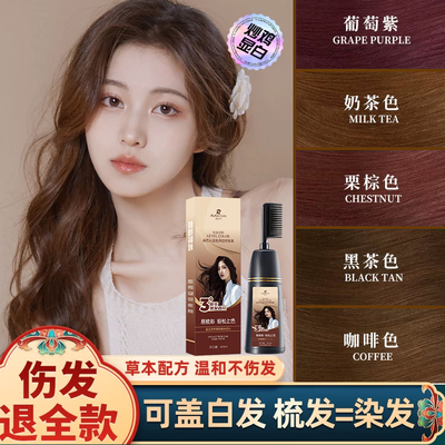 润丝丹植物一梳彩染发剂纯自己在家染发黑茶色染发膏显白女男黑色