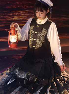 花朝记｜夜航船｜明制汉服圆领比甲绣花藏青黑色条纹纯色百搭日常