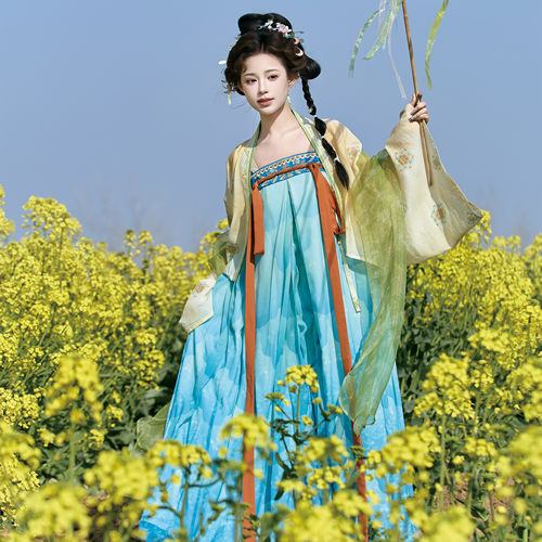 花朝记｜花满蹊｜唐制汉服法门寺披衫齐胸三裥裙披帛天丝传统踏青