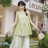 花朝记｜苹影｜明制宋制汉服元 绣花绿色天丝日常文艺风 素比甲宋裤